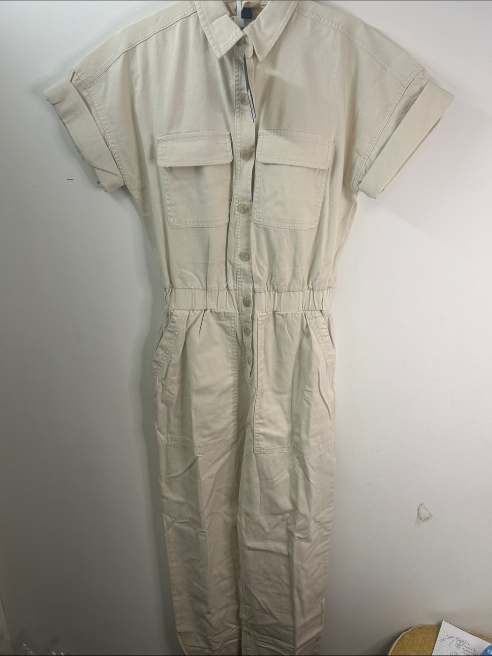 Universal Thread Cream Short-Sleeve Utility Jumpsuit